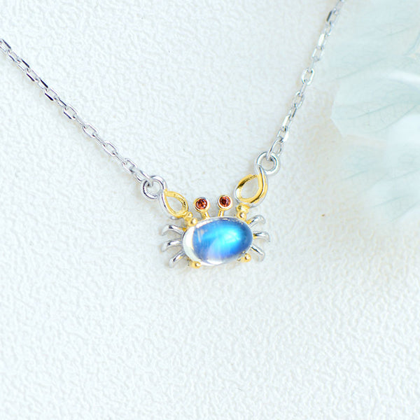 Ladies Crab Shaped Gold Plated Silver Moonstone Pendant Necklace June Birthstone For Women Accessories