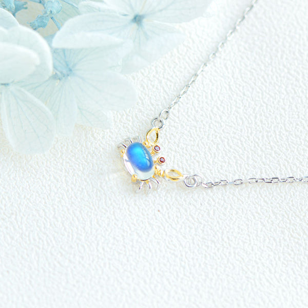 Ladies Crab Shaped Gold Plated Silver Moonstone Pendant Necklace June Birthstone For Women