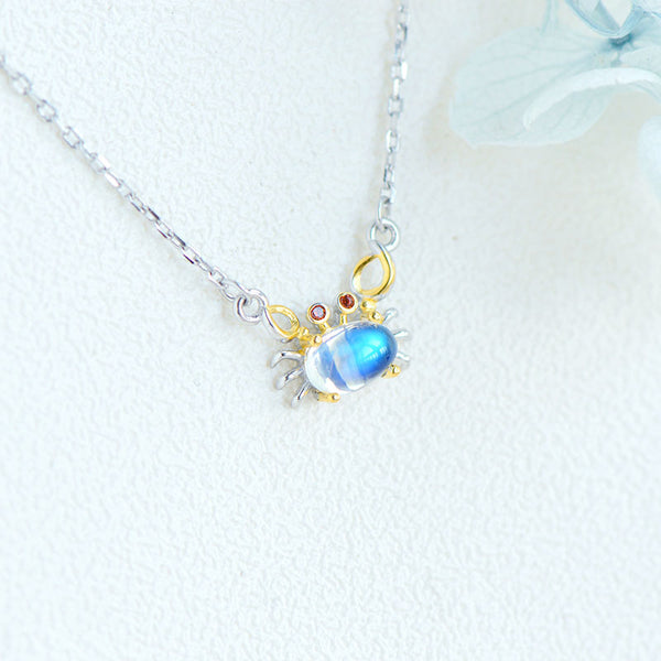 Ladies Crab Shaped Gold Plated Silver Moonstone Pendant Necklace June Birthstone For Women Chic