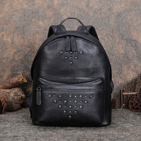 Ladies Designer Rivet Leather Backpack Bag Purse Cool Backpacks for Women black