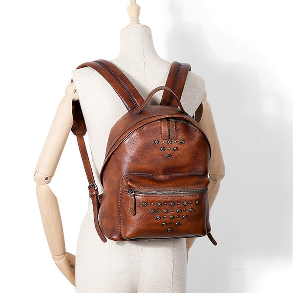 Ladies Designer Rivet Leather Backpack Bag Purse Cool Backpacks for Women cowhide