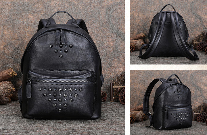 black rivet leather backpack Ladies Designer Rivet Leather Backpack Bag Purse Cool Backpacks for Wo – igemstonejewelry