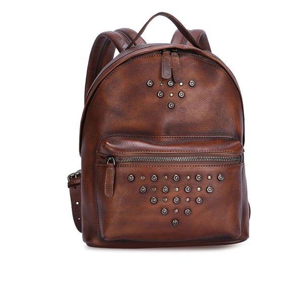 Ladies Designer Rivet Leather Backpack Bag