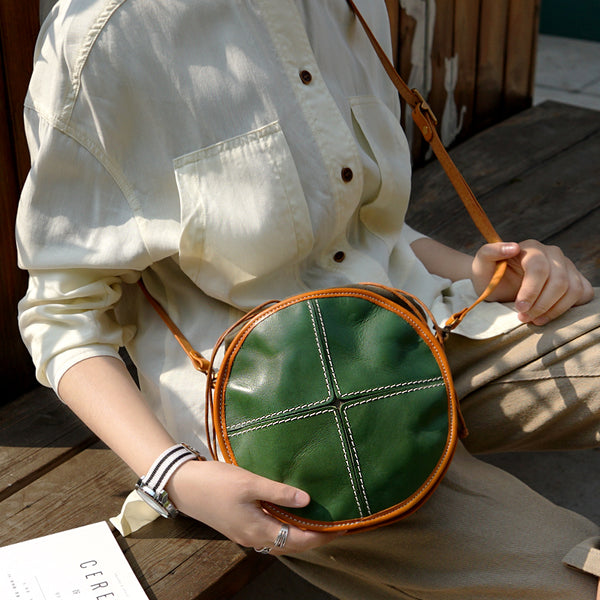 Ladies Green Leather Circle Bag