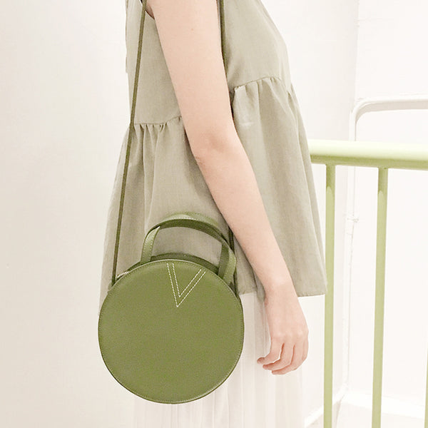 Ladies Green Leather Crossbody Bags Women Shoulder Bag Circle Bag Accessories