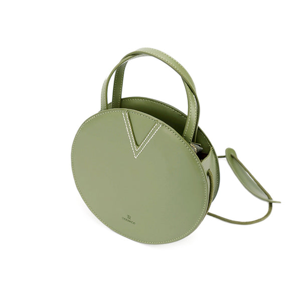 Ladies Green Leather Crossbody Bags Women Shoulder Bag Circle Bag Details