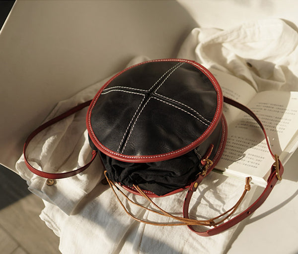 Ladies Leather Circle Bag Round Purse Small Crossbody Purse for Women Details