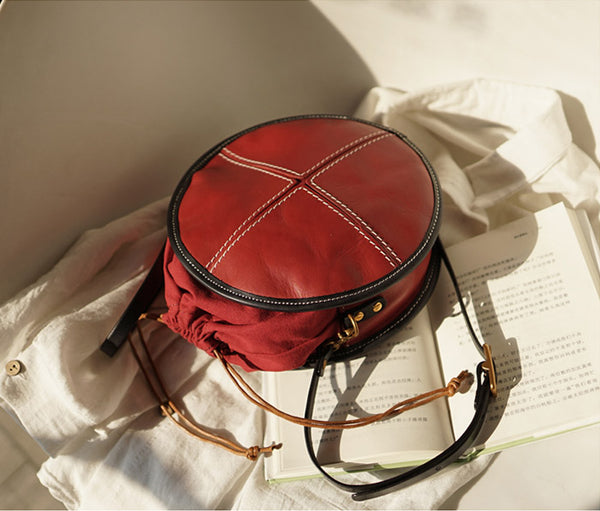 Ladies Leather Circle Bag Round Purse Small Crossbody Purse for Women beautiful