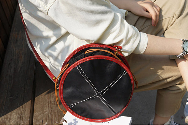Ladies Leather Circle Bag Round Purse Small Crossbody Purse for Women fashion