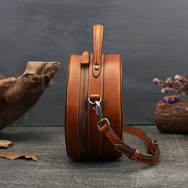 Ladies Leather Circle Bag With Hand-drawn Squirrel Side Bags For Women Badass
