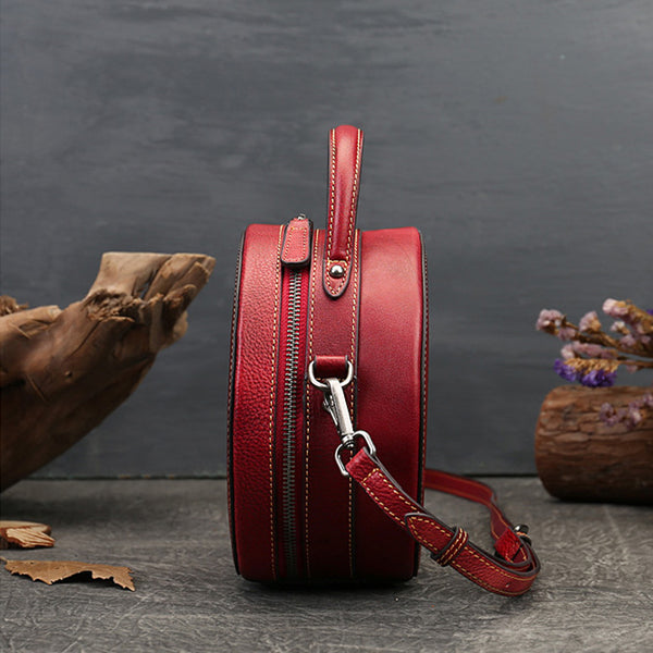 Ladies Leather Circle Bag With Hand-drawn Squirrel Side Bags For Women Cowhide
