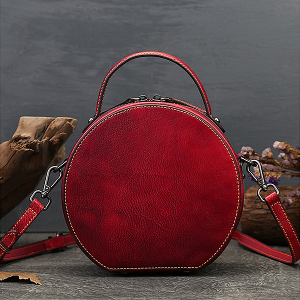 Ladies Leather Circle Bag With Hand-drawn Squirrel Side Bags For Women Cute
