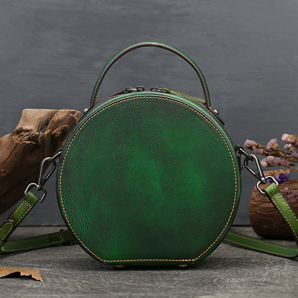 Ladies Leather Circle Bag With Hand-drawn Squirrel Side Bags For Women Genuine-Leather