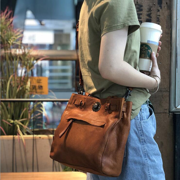 Ladies Leather Over The Shoulder Tote Bag Purse Handbags For Women Brown