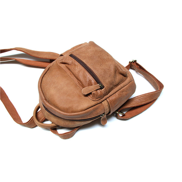 Ladies Mini Brown Leather Backpack Purse Back Bag Cute Backpacks for Women Genuine Leather