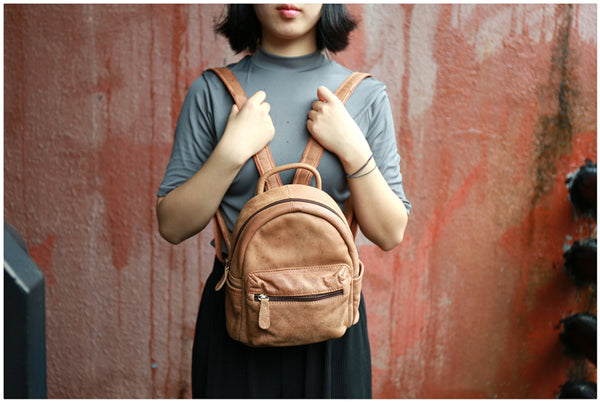 Ladies Mini Brown Leather Backpack Purse Back Bag Cute Backpacks for Women trendy