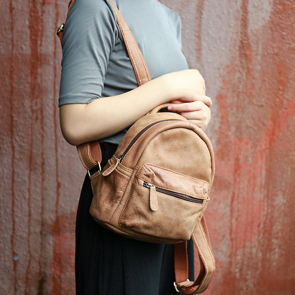 Ladies Mini Brown Leather Backpack Purse Back Bag Cute Backpacks for Women stylish