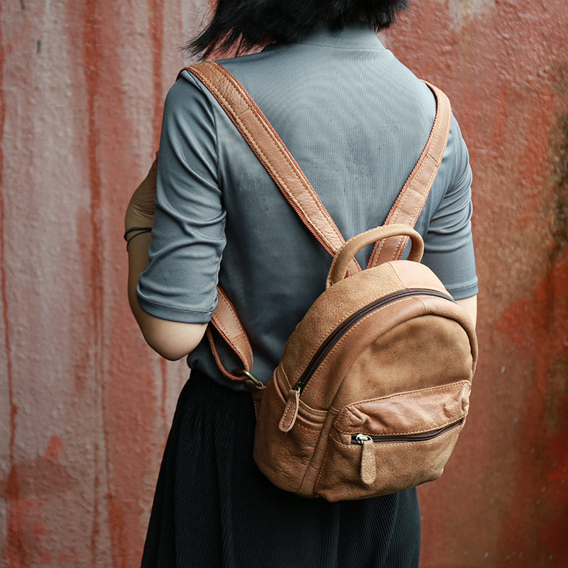 cute look with leather backpack small Ladies Mini Brown Leather Backpack Purse Back Bag Cute Backpacks for W – igemstonejewelry