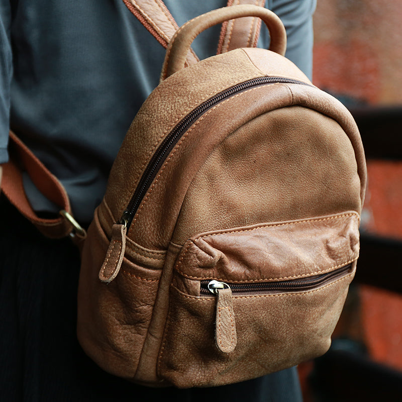 Ladies Mini Brown Leather Backpack Purse Back Bag Cute Backpacks for Women Original