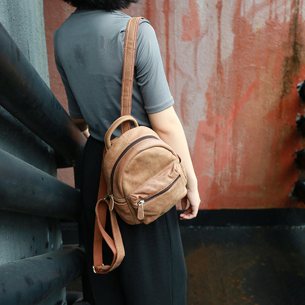 Ladies Mini Brown Leather Backpack Purse Back Bag Cute Backpacks for Women quality