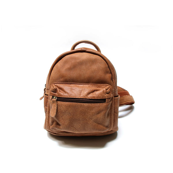 Ladies Mini Brown Leather Backpack Purse Back Bag Cute Backpacks