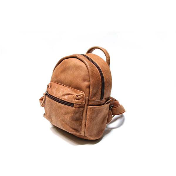 Ladies Mini Brown Leather Backpack Purse