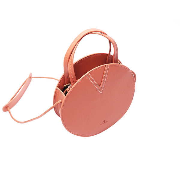 Ladies Pink Leather Crossbody Bags Women Shoulder Bag Circle Bag circle purse