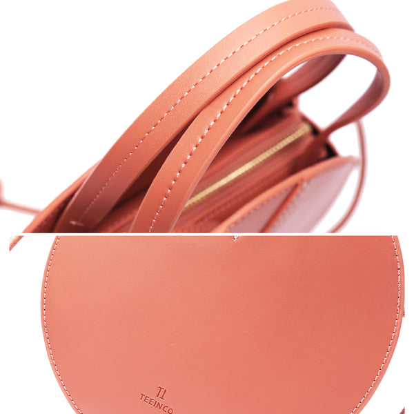 Ladies Pink Leather Crossbody Bags Women Shoulder Bag Circle Bag for women handmade bag