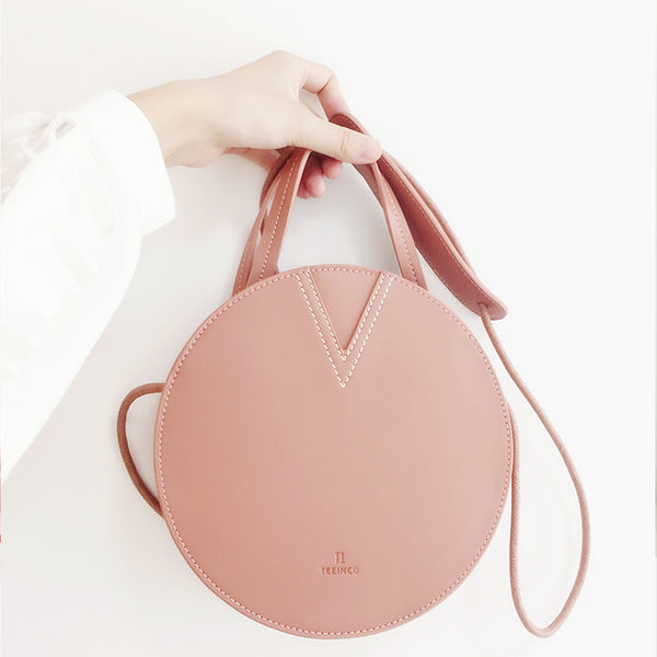 Ladies Pink Leather Crossbody Bags Women Shoulder Bag Circle Bag gift
