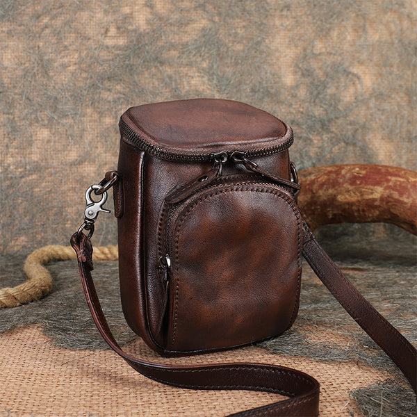 Small Ladies Side Bag Brown Leather Crossbody Bag