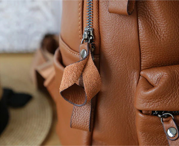 Ladies Small Black Leather Backpack Bag Leather Rrucksack Bag Details