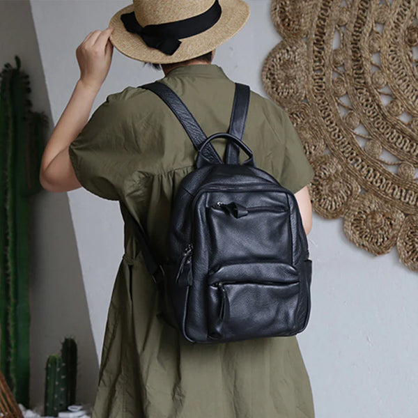 Ladies Small Black Leather Backpack Bag Leather Rrucksack Bag Gift