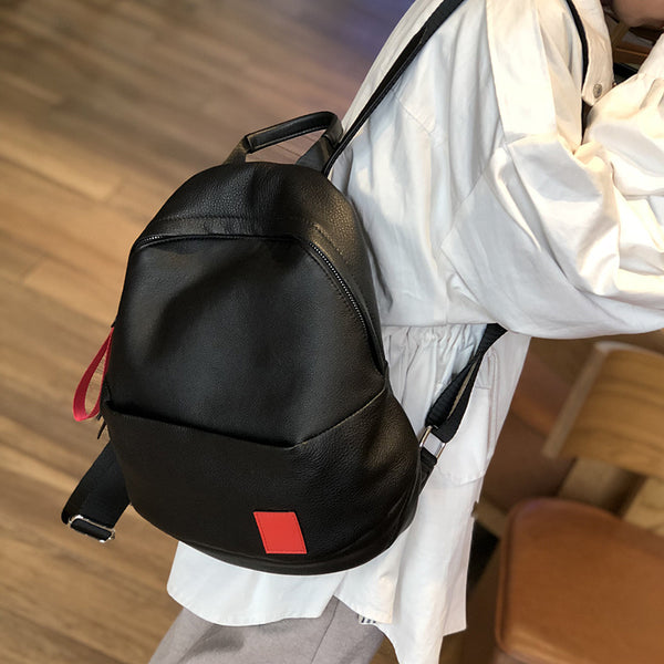 Ladies Small Black Leather Backpack Bags Leather Rucksack For Women Chic