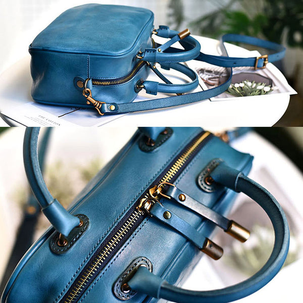 Ladies Small Cube Bag Blue Leather Handbag Crossbody Purse for Women gift idea