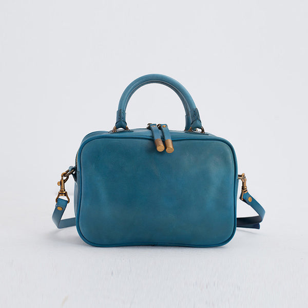 Ladies Small Cube Bag Blue Leather Handbag