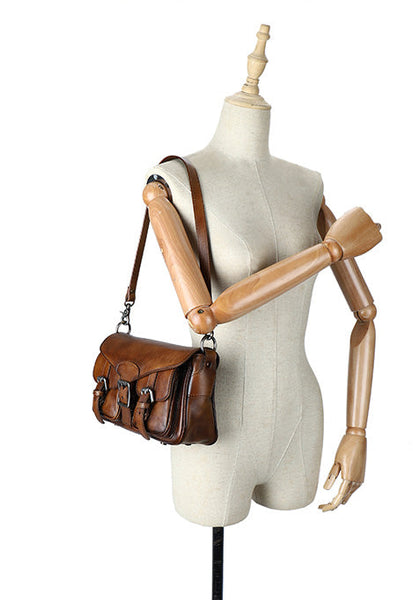 Cute Ladies Brown Leather Satchels Side Bags For Women