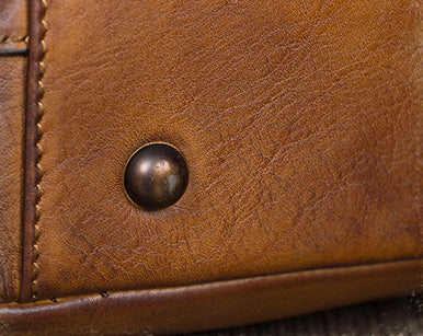 Ladies Small Leather Handbag Brown Shoulder Bag Details