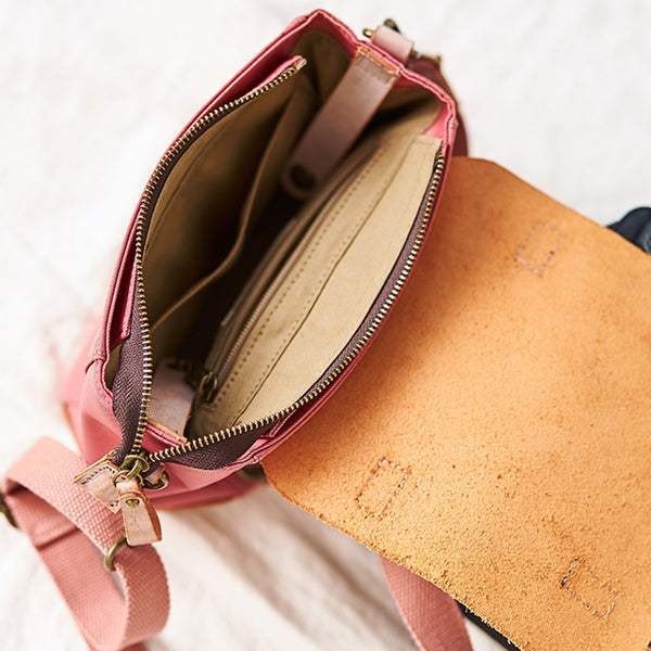 Ladies Small Leather Nylon Rucksack Backpack Crossbody Messenger Bag For Women Inside