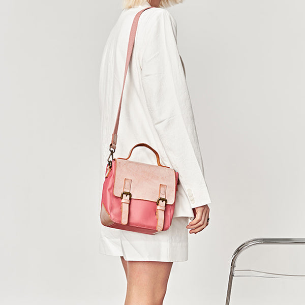 Ladies Small Leather Nylon Rucksack Backpack Crossbody Messenger Bag For Women Small