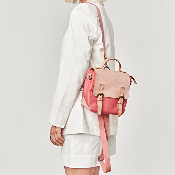 Ladies Small Leather Nylon Rucksack Backpack Crossbody Messenger Bag For Women Stylish