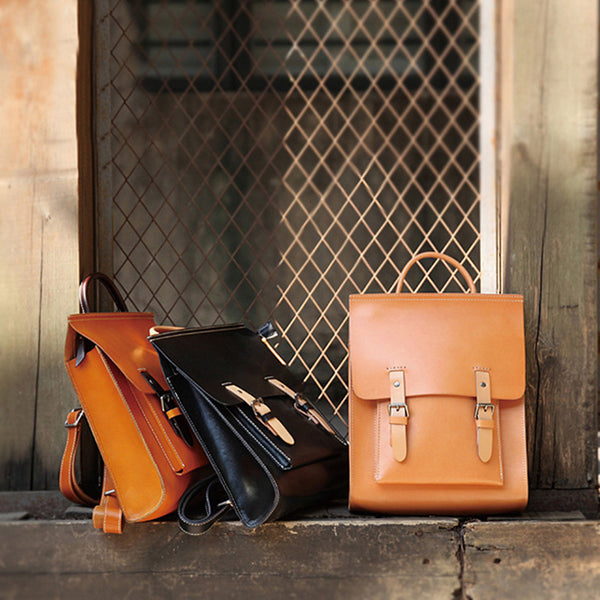 Ladies Square Genuine Leather Backpack Bag Purse Vintage Backpack for Women