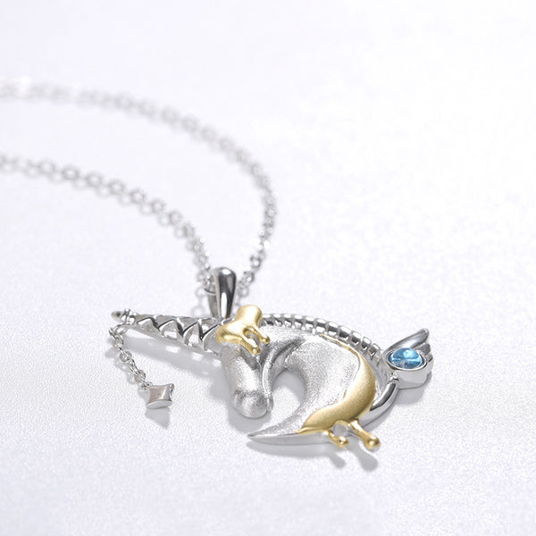 Ladies Sterling Silver Unicorn Moonstone Topaz Pendant Necklace June Birthstone Jewelry for Women adorable
