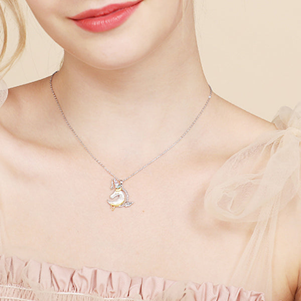 Ladies Sterling Silver Unicorn Moonstone Topaz Pendant Necklace June Birthstone Jewelry for Women beautiful
