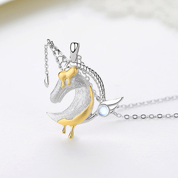 Ladies Sterling Silver Unicorn Moonstone Topaz Pendant Necklace June Birthstone Jewelry for Women chic