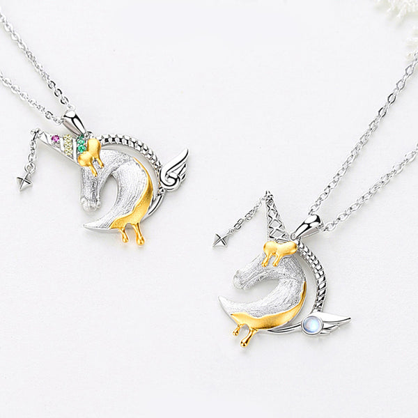 Ladies Sterling Silver Unicorn Moonstone Topaz Pendant Necklace June Birthstone Jewelry for Women fine