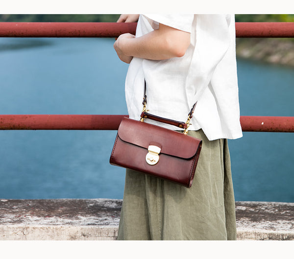 Ladies Vintage Brown Leather Satchel Handbags Small Shoulder Bags for Women Boutique