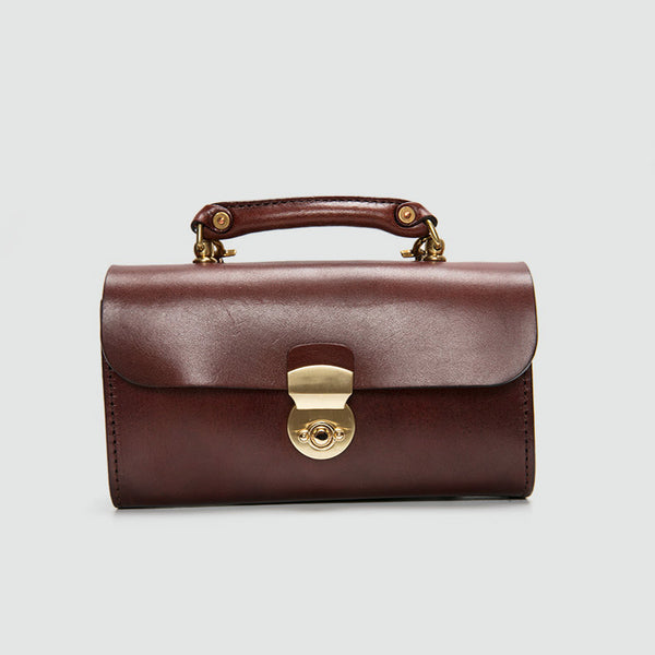 Ladies Vintage Brown Leather Satchel Handbags Small Shoulder Bags for Women Designer