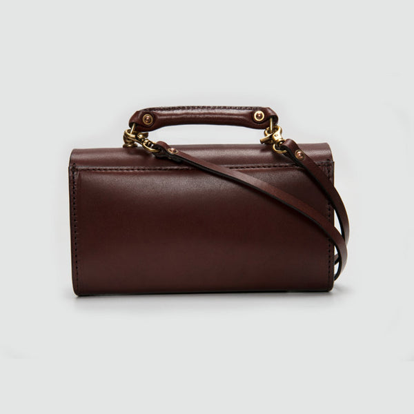 Ladies Vintage Brown Leather Satchel Handbags Small Shoulder Bags for Women Details