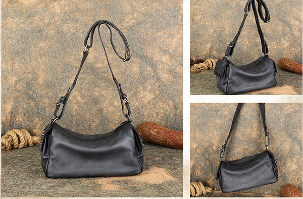Ladies Vintage Leather Crossbody Bag Side Bags For Women Black