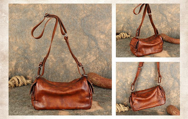 Ladies Vintage Leather Crossbody Bag Side Bags For Women Brown